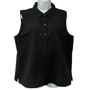Casa Cabana Black Seersucker Collared Button Down Polo Tank Top size XL NEW Tags